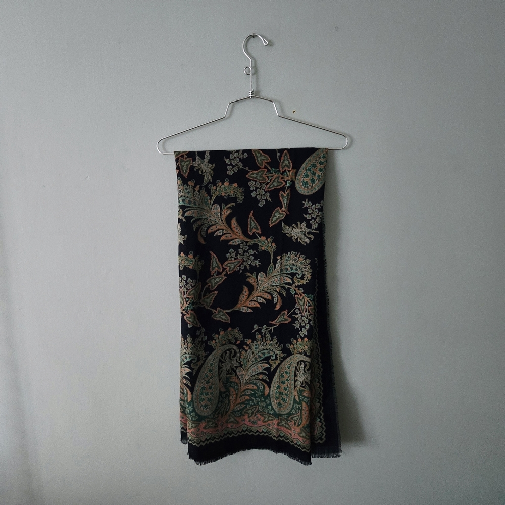 Pinto Italian 100% Wool Lana-Wool Bohemian Paisley Fringe Scarf - Picture 9 of 13